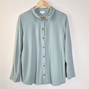 J Jill Solid teal soft point collar button up casual shirt Size XL